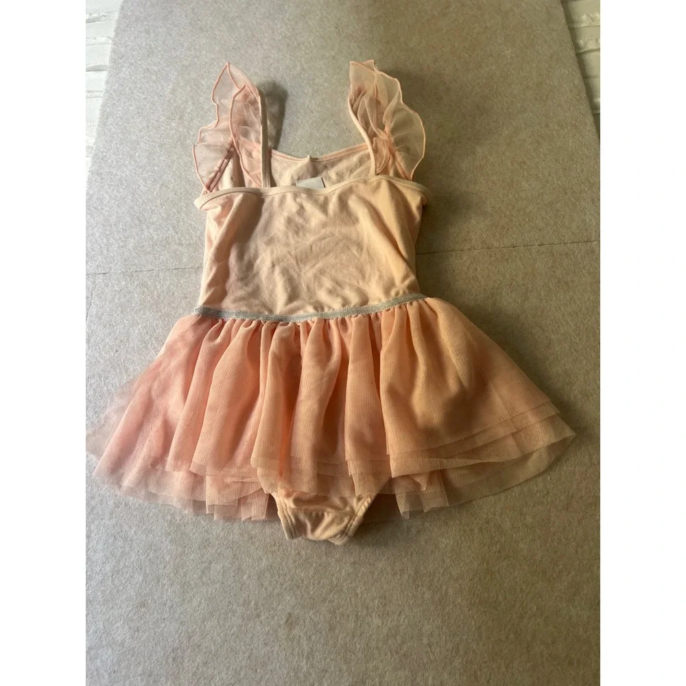 Cat & Jack Girls Peach Pink Sequin Starburst Ballet Leotard Tutu Dress M 8